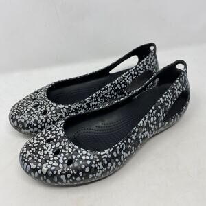 Crocs Leopard Print Womens Slip On Slingback Flats Gray Black Womens Size 10